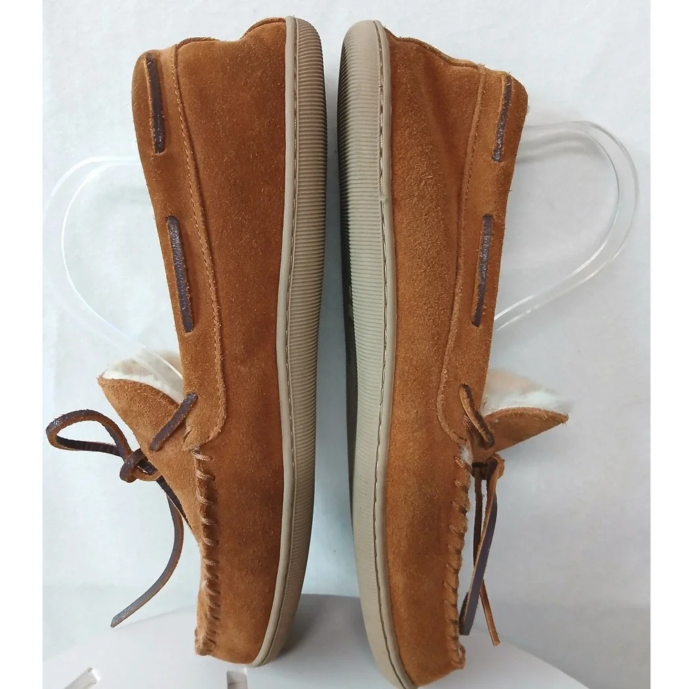J. Crew Mens Genuine Suede Tan Suede Sherpa Lined Moc Toe Slippers Size‎ 11